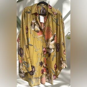 NWT Free People Silky Nights button up oversized blouse in Marigold size small